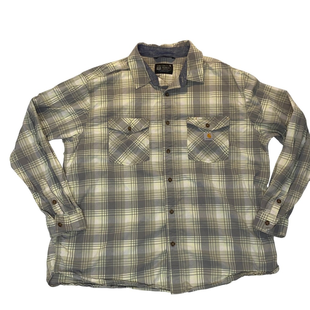 Carhartt Rugged Flex Relaxed Fit Plaid Button Up Shirt Men's 2XL Workwear